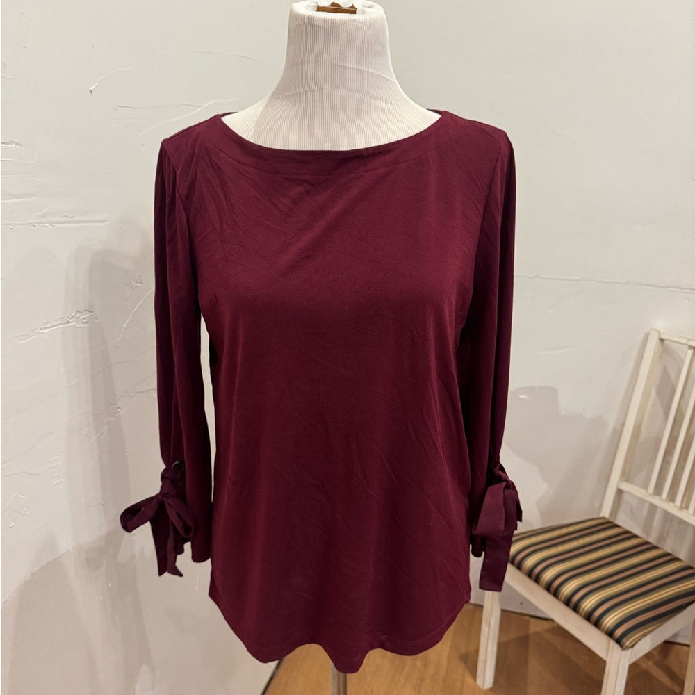 Banana Republic Burgundy Long Sleeve Top with Bow Accents
